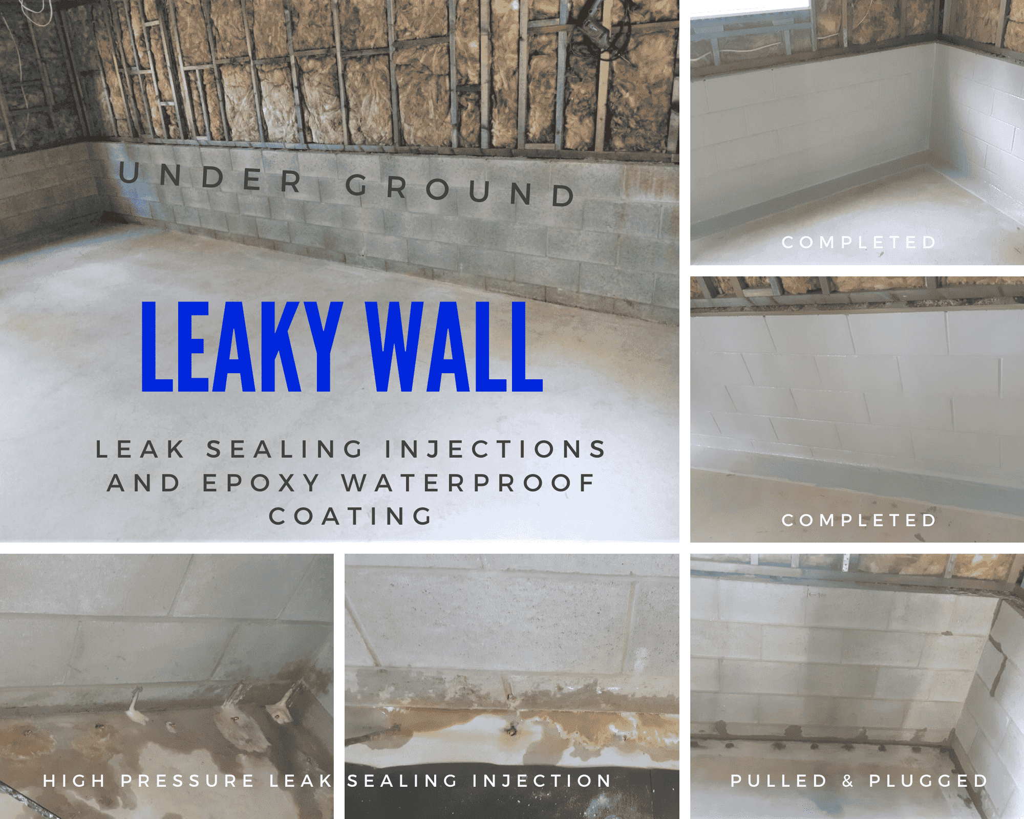 Leaky retaining wall - leak sealed and waterproofed - WS Remedial Group